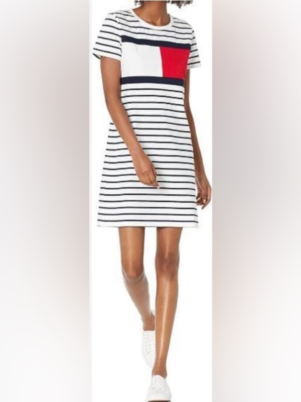 Tommy Hilfiger Striped White and Navy T-shirt Casual Dress